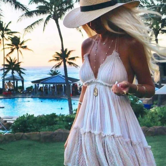New Boho Lace Tunic Dress Festival Beach Dress Halter
